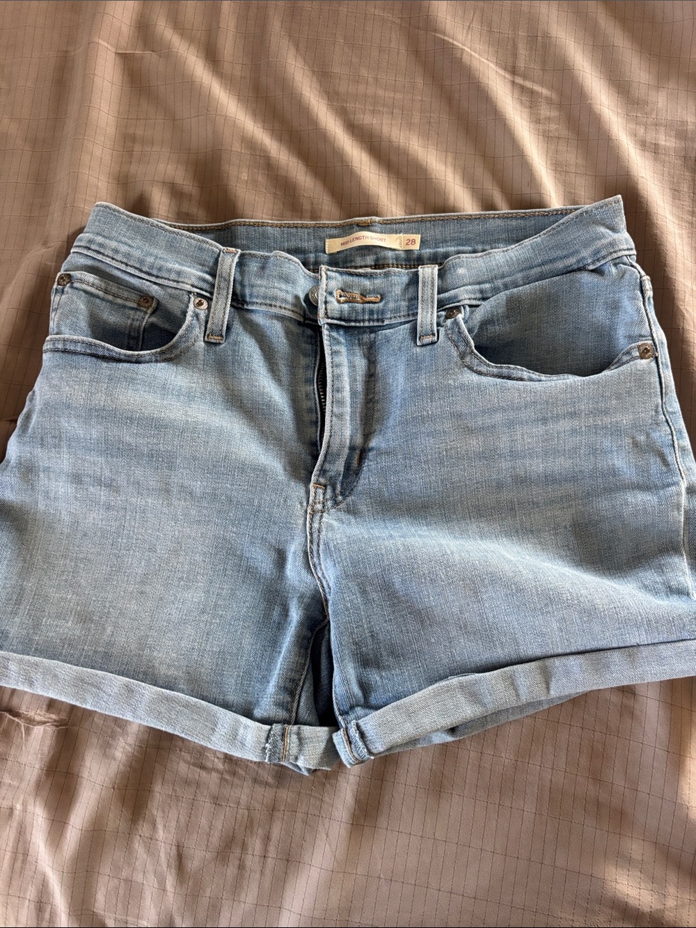 Levi's Light Wash Rolled Cuff Denim Shorts